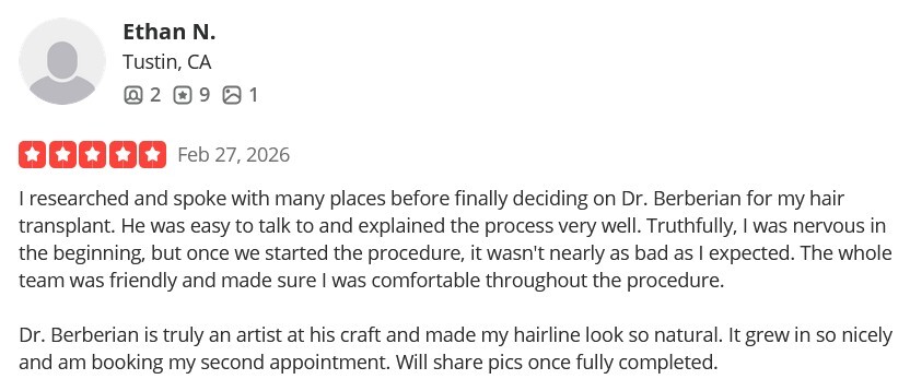 Dr Rob Berberian FUE Hair Transplant Review Los Angeles & Newport Beach CA